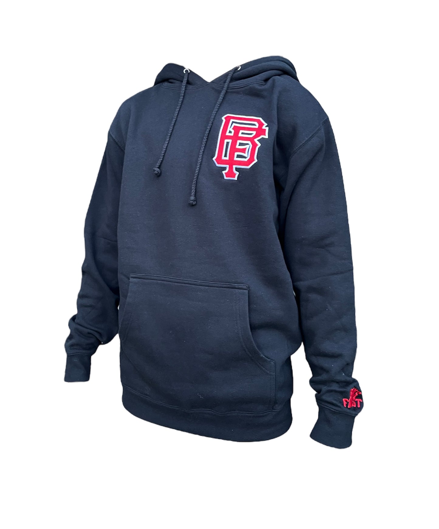 Black Hoodie with Red and White Logo
