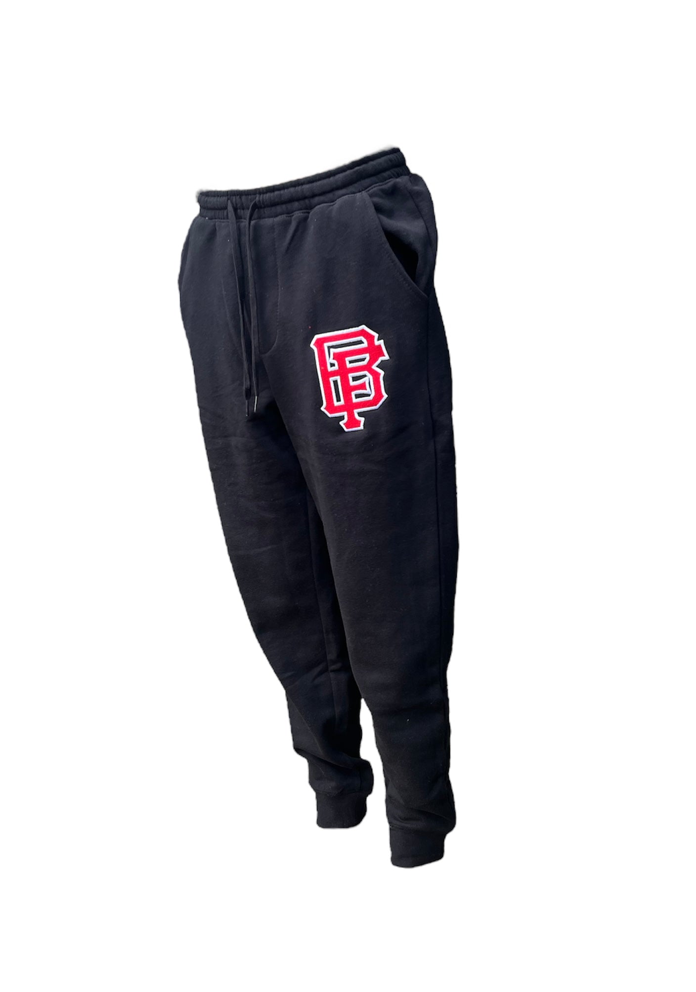 Black Sweatpants with Red and White Logo