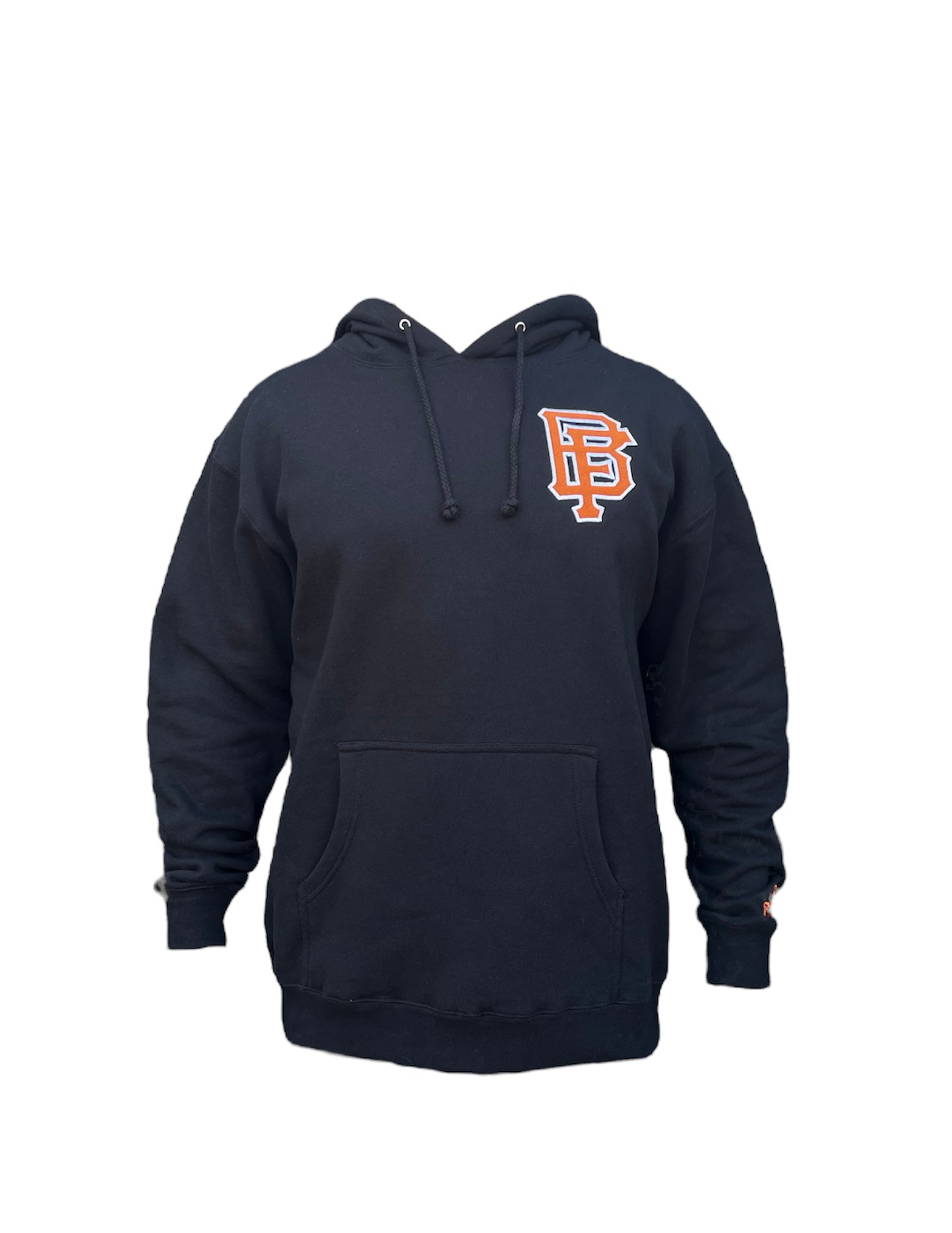 Black Hoodie with Orange and White Logo